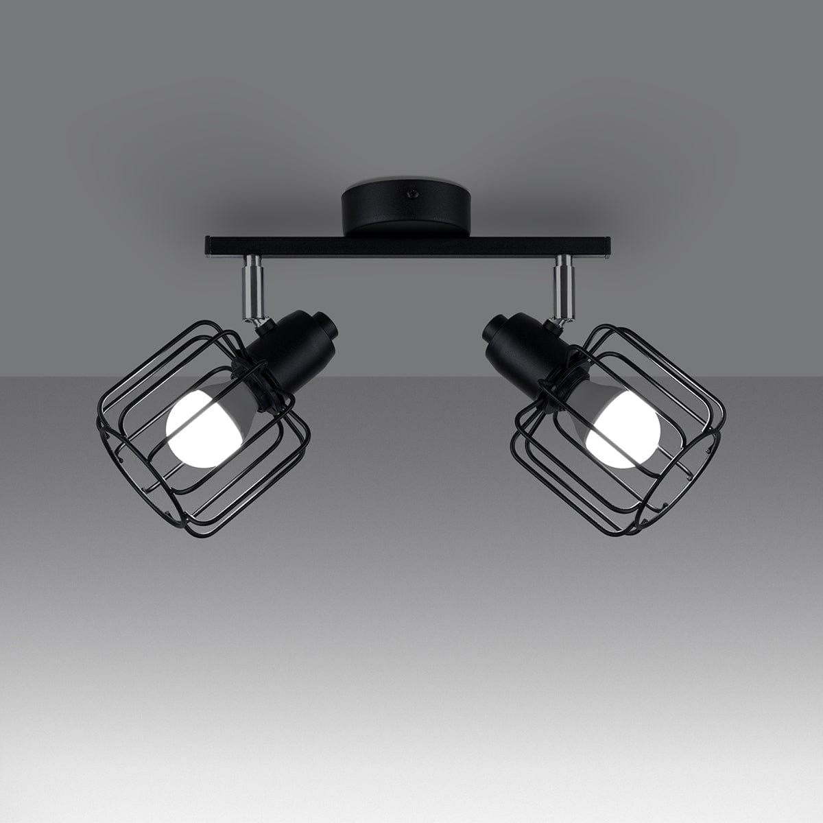 Sollux Lighting Ceiling Lamp Beluci 2 Black - Loft Style - Adjustable Light Angle - Durable Steel Build - Minimalist Industrial Design - Interchangeable E27 Bulbs