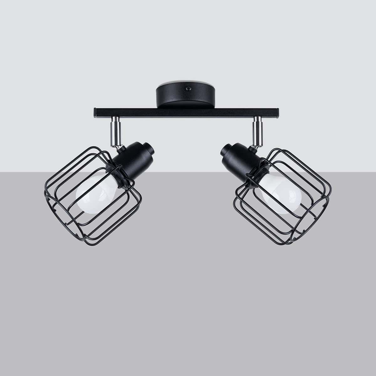 Sollux Lighting Ceiling Lamp Beluci 2 Black - Loft Style - Adjustable Light Angle - Durable Steel Build - Minimalist Industrial Design - Interchangeable E27 Bulbs