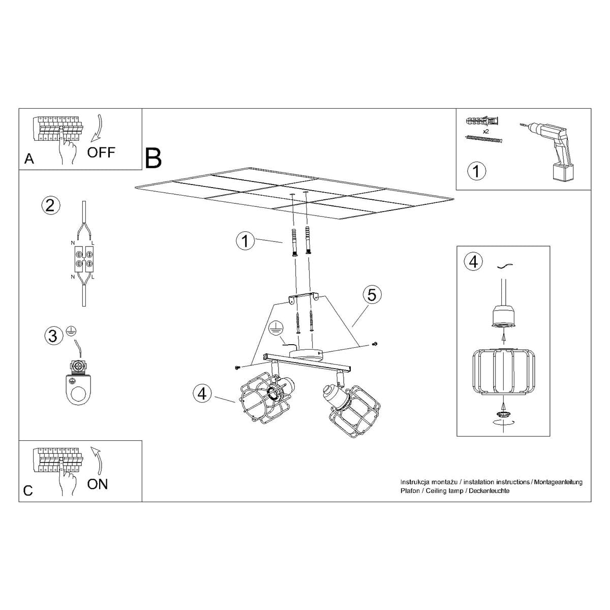Sollux Lighting Ceiling Lamp Beluci 2 White - Loft Style - Adjustable Light Angle - Durable Steel Build - Minimalist Industrial Design - Interchangeable E27 Bulbs