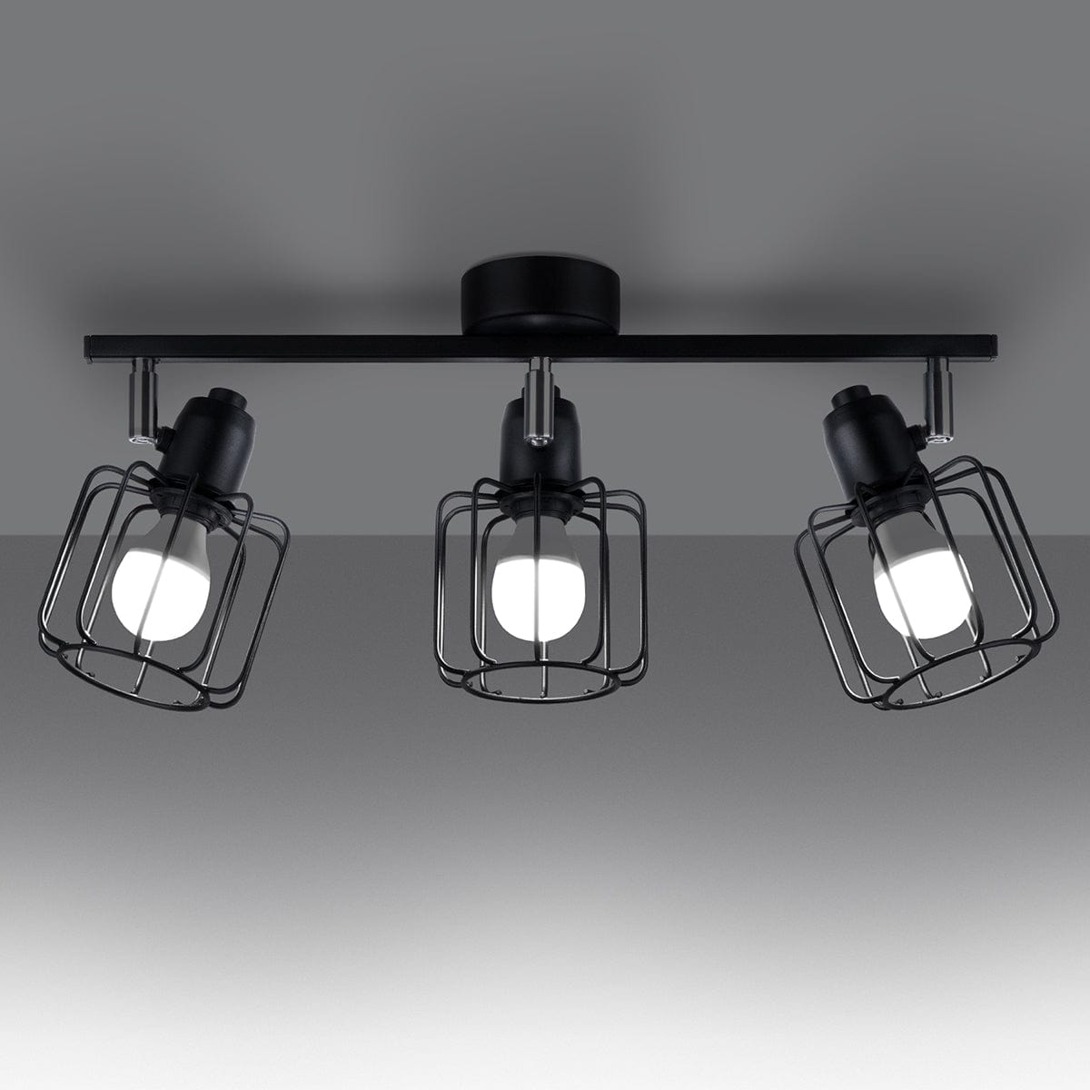 Sollux Lighting Ceiling Lamp Beluci 3 Black - Loft Style - Adjustable Light Angle - Durable Steel Build - Industrial Minimalist Design - Interchangeable E27 Bulbs
