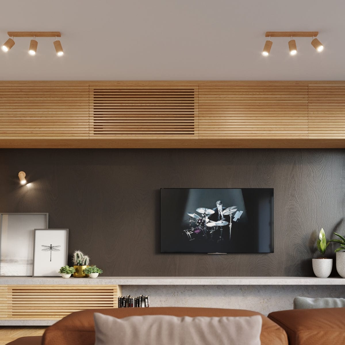 Sollux Lighting Ceiling Lamp Berg 3 Natural Wood - Wooden Ceiling Light - Three Movable Lampshades - Stylish and Functional Design - Compatible with GU10 Bulbs