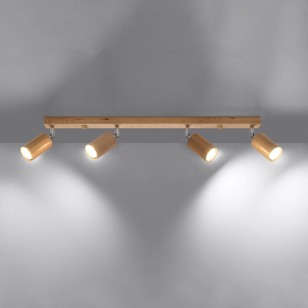 Sollux Lighting Ceiling Lamp Berg 4 Natural Wood - Wooden Ceiling Light - Four Movable Lampshades - Warm and Stylish Lighting - Compatible with GU10 Bulbs