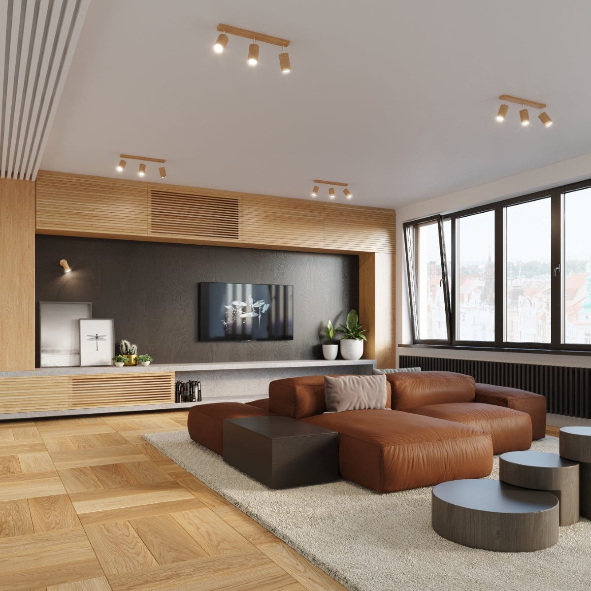 Sollux Lighting Ceiling Lamp Berg 6 Natural Wood - Wooden Ceiling Light - Six Movable Lampshades - Warm and Stylish Lighting - Compatible with GU10 Bulbs