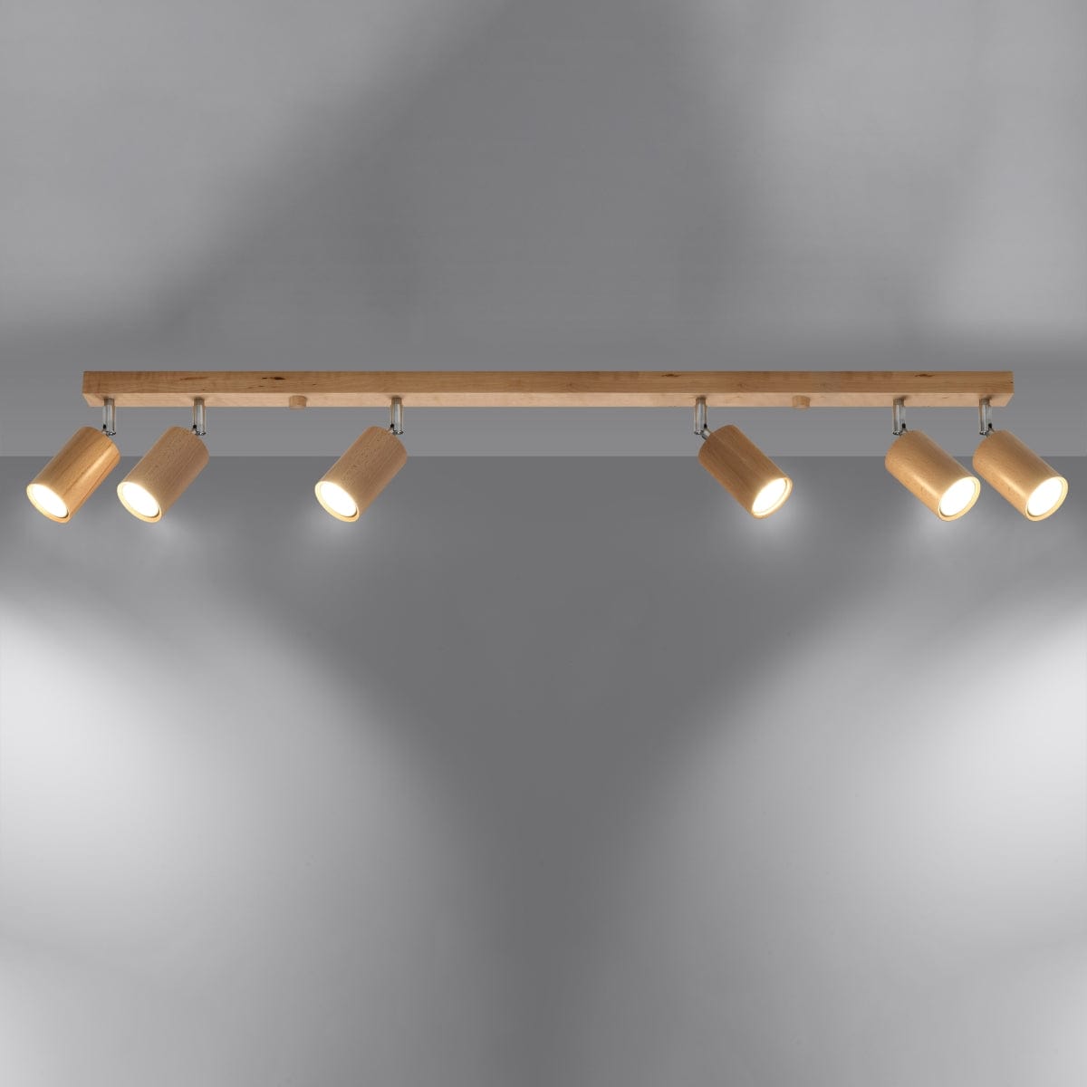 Sollux Lighting Ceiling Lamp Berg 6 Natural Wood - Wooden Ceiling Light - Six Movable Lampshades - Warm and Stylish Lighting - Compatible with GU10 Bulbs