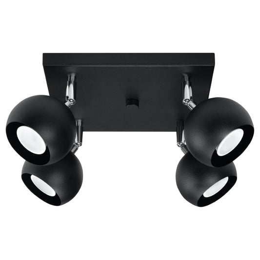 Sollux Lighting Ceiling Lamp Oculare 4 Black - Modern Spot Ceiling Light - 4 Adjustable Shades - Spherical Design - Durable Steel - GU10 Bulb Compatible