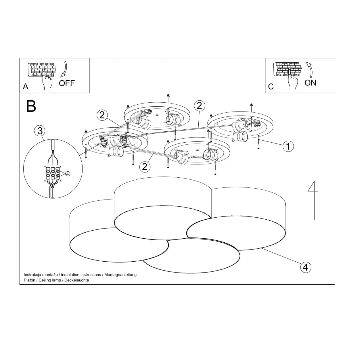 Sollux Lighting Circle 4 - Ceiling Lamp - LED Ceiling Light - Minimalist Design - Overlapping Circles - White Finish - Energy Efficient - High CRI - Stylish Interiors