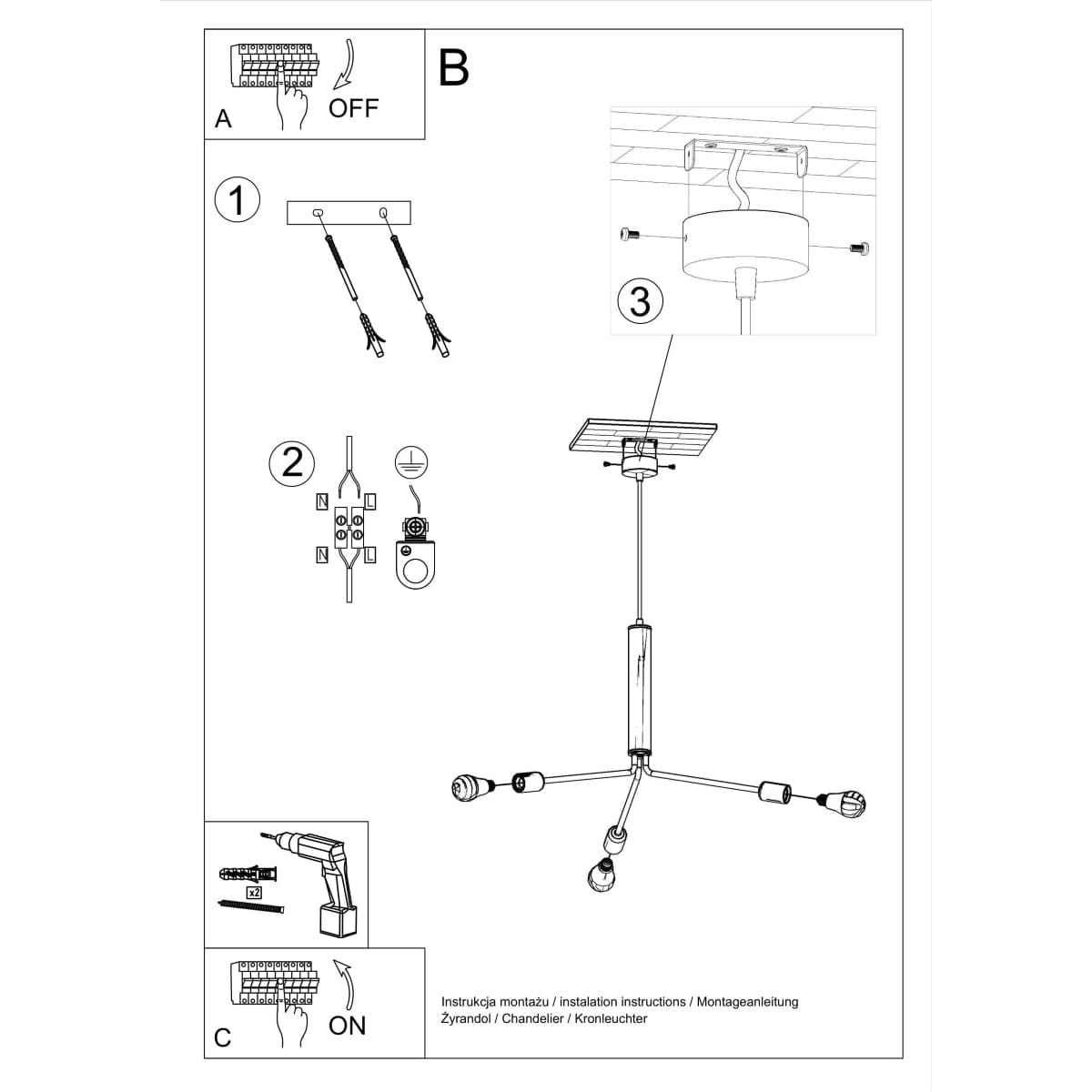 Sollux Lighting DUOMO 3 Industrial Ceiling Lamp - Loft Style - Black Steel - Multiple Bulb Options