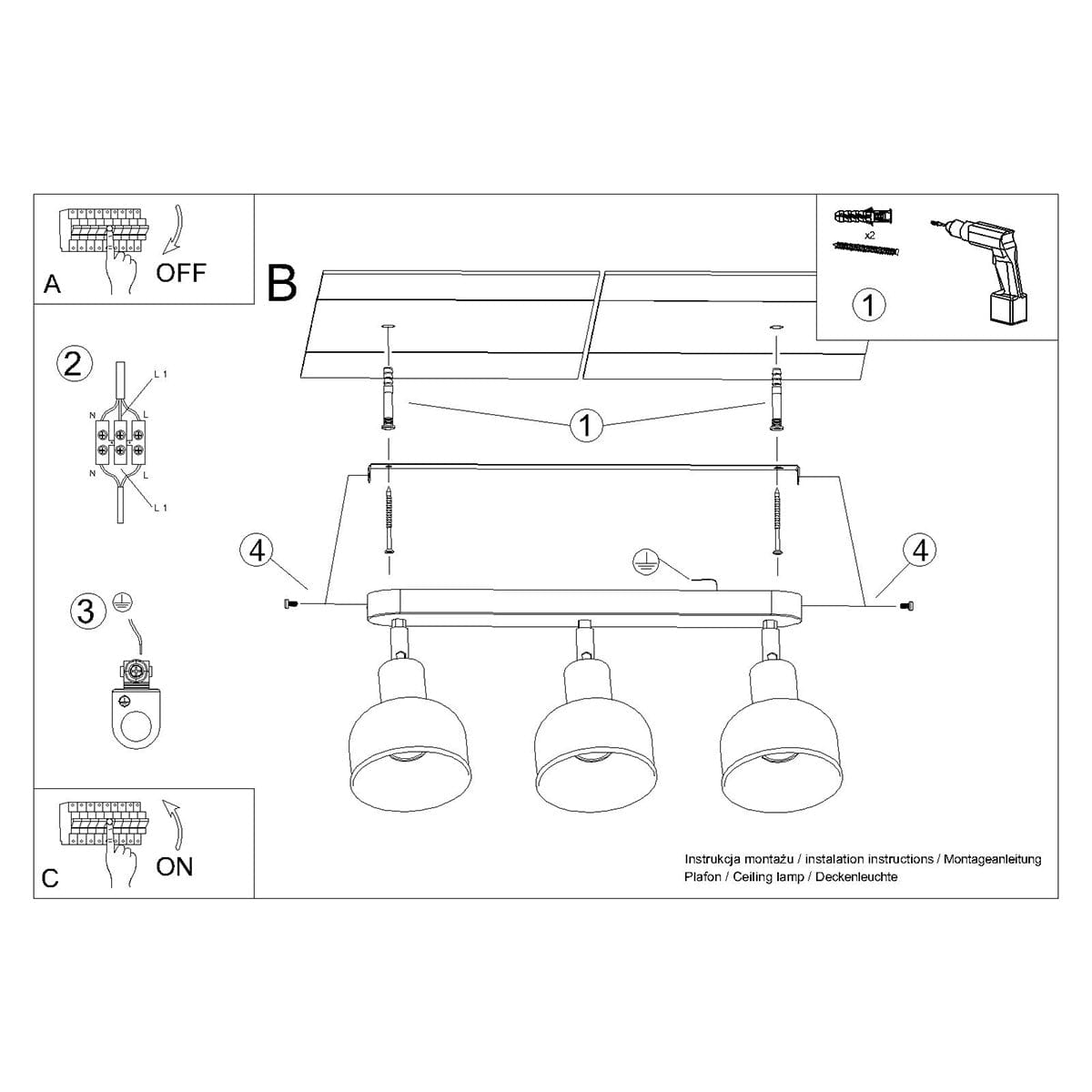 Sollux Lighting ELBA Ceiling Lamp - 3-Light White - Minimalist Adjustable Design - LED Compatible - Energy Efficient - Ideal for Modern Interiors