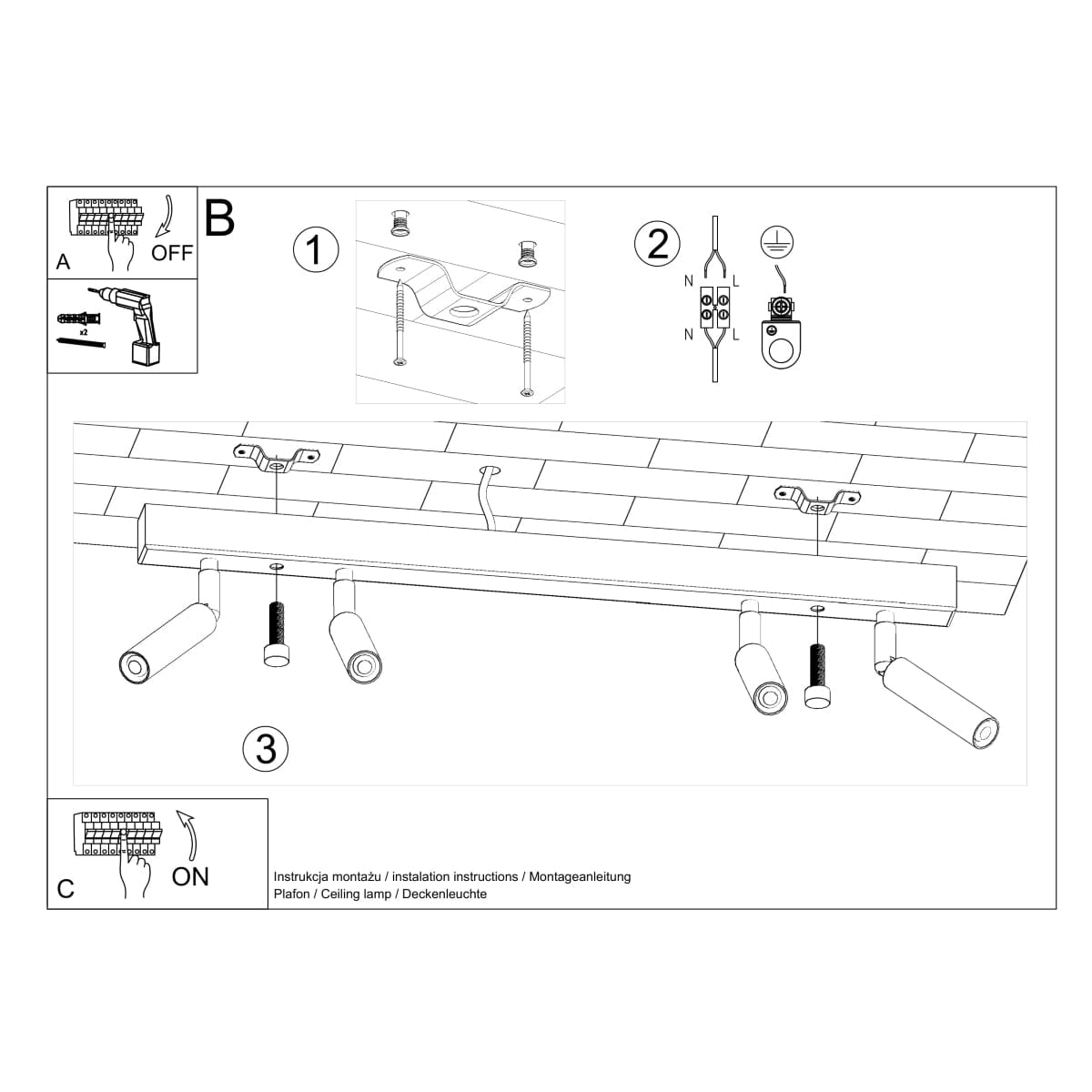 Sollux Lighting Eyetech Spot Ceiling Light - 4-Light White - Adjustable Direction - Minimalist Design - Powder-Coated Steel - Replaceable G9 Bulbs - Loft Style Lighting
