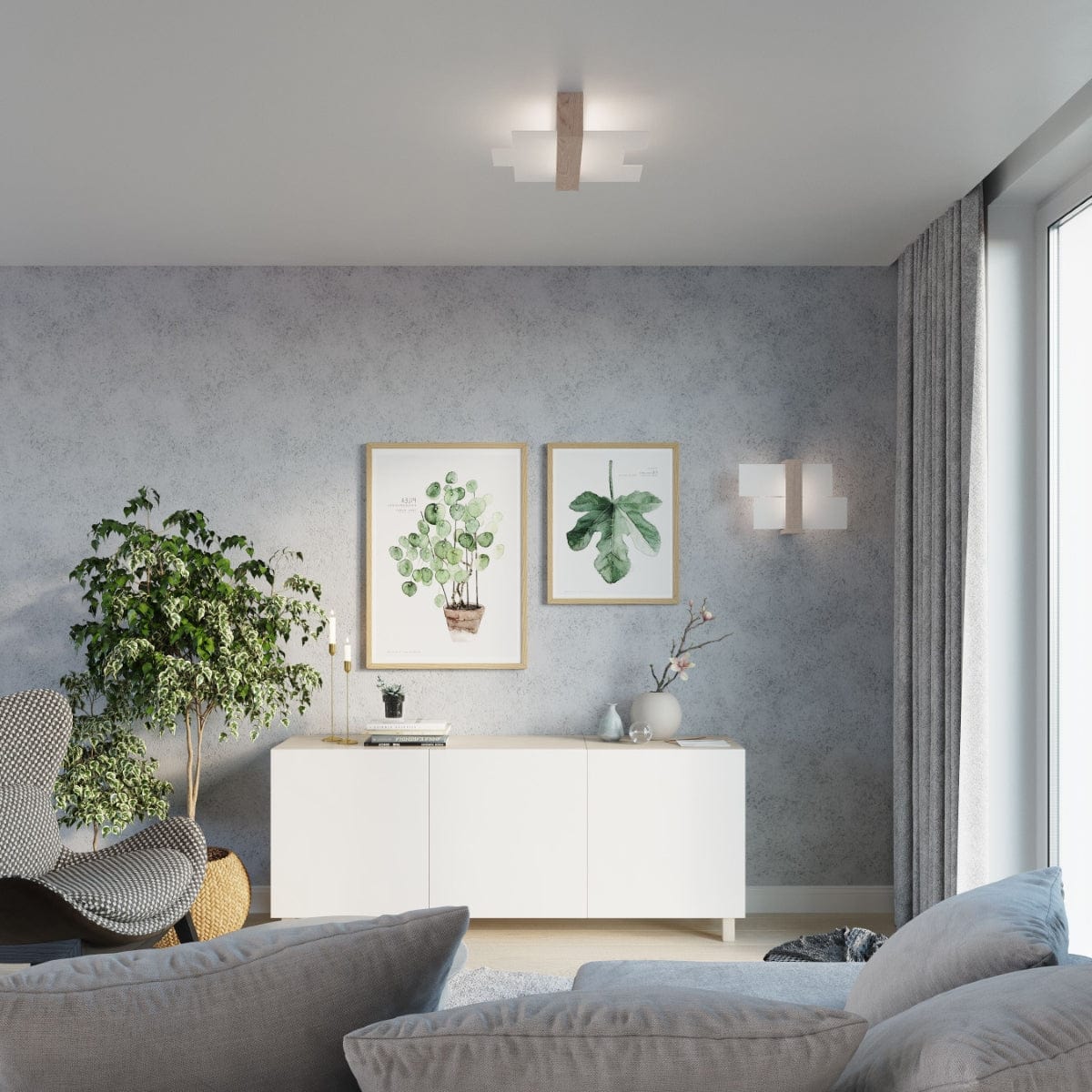 Sollux Lighting Feniks Modern Ceiling Lamp - E27 - Wood & Glass - Natural Wood - 43x43x12 cm