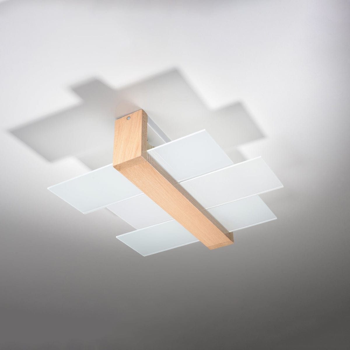 Sollux Lighting Feniks Modern Ceiling Lamp - E27 - Wood & Glass - Natural Wood - 43x43x12 cm