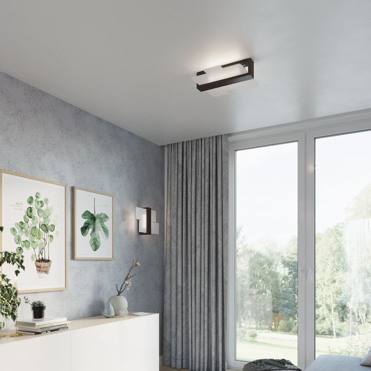 Sollux Lighting Feniks Modern Ceiling Lamp - E27 - Wood & Glass - Wenge - 43x43x12 cm