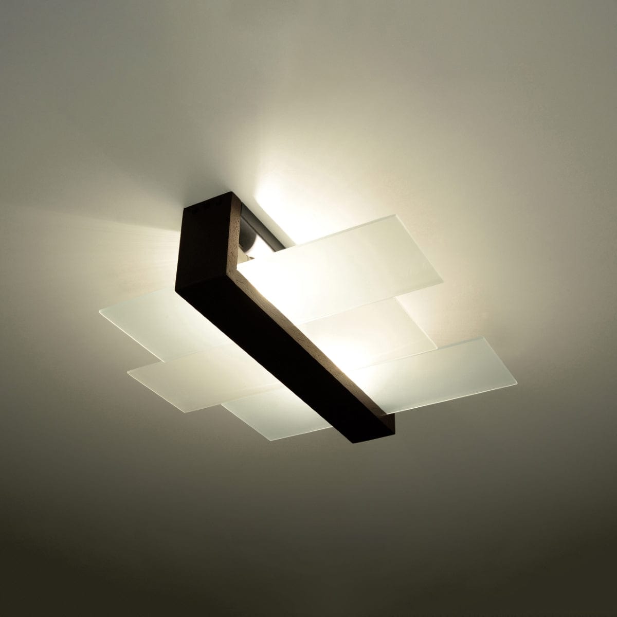 Sollux Lighting Feniks Modern Ceiling Lamp - E27 - Wood & Glass - Wenge - 43x43x12 cm