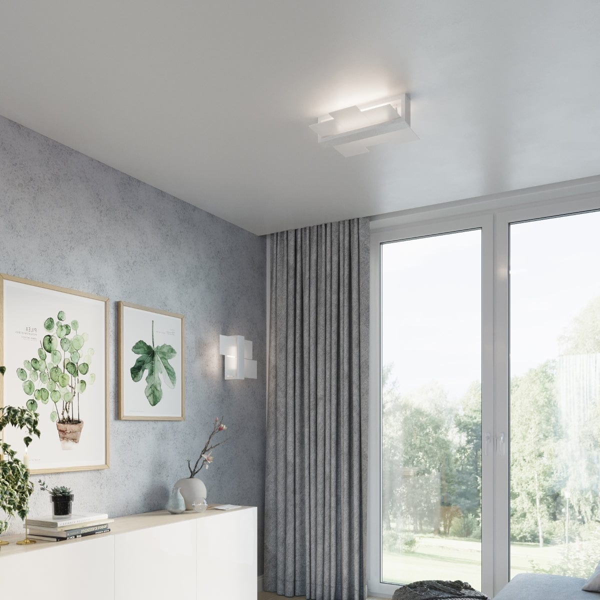 Sollux Lighting Feniks Modern Ceiling Lamp - E27 - Wood & Glass - White - 43x43x12 cm