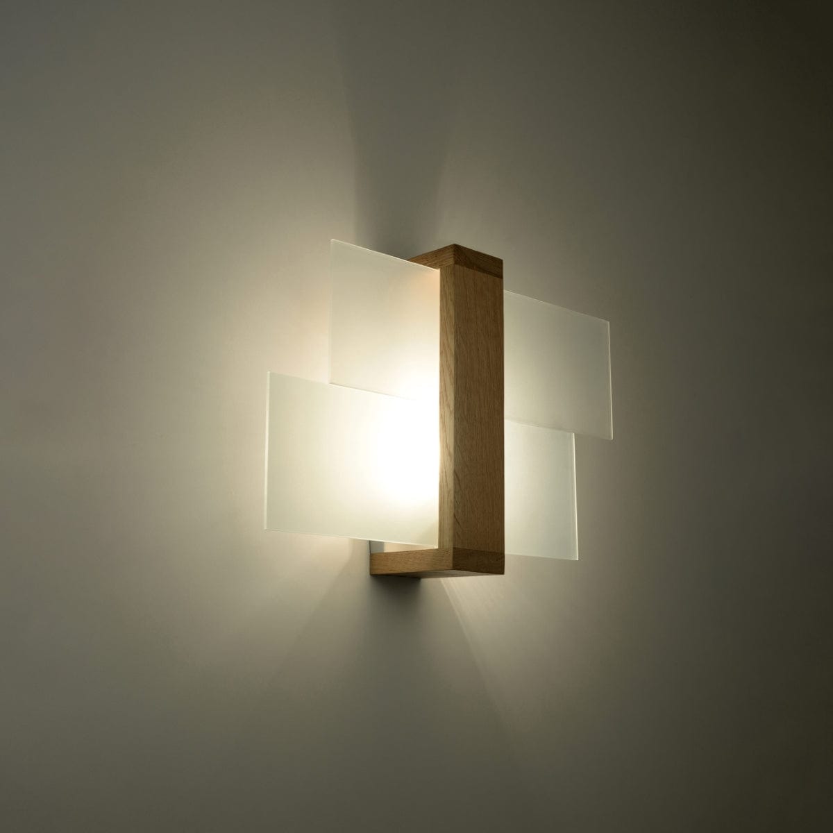 Sollux Lighting Feniks Modern Wall Lamp - E27 - Wood & Glass - Natural Wood - 43x30x12 cm
