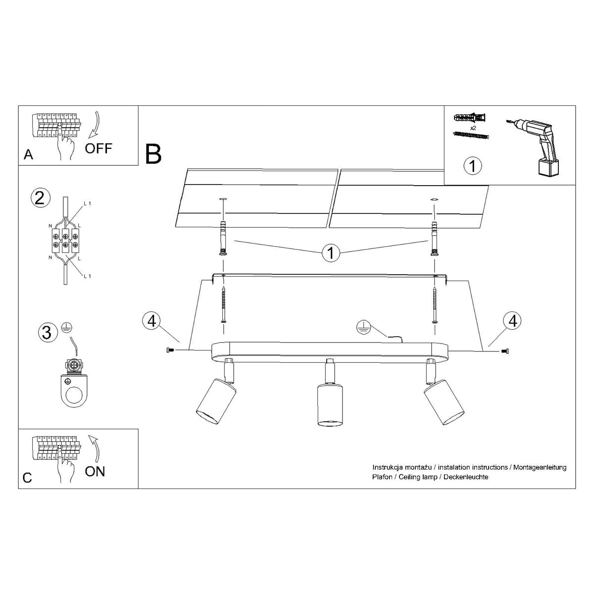 Sollux Lighting Fornes Ceiling Lamp 3 Black - Modern Minimalist Design - Adjustable Light Angles - Durable Metal Frame - Versatile Lighting Solution - Smart Bulb Compatible