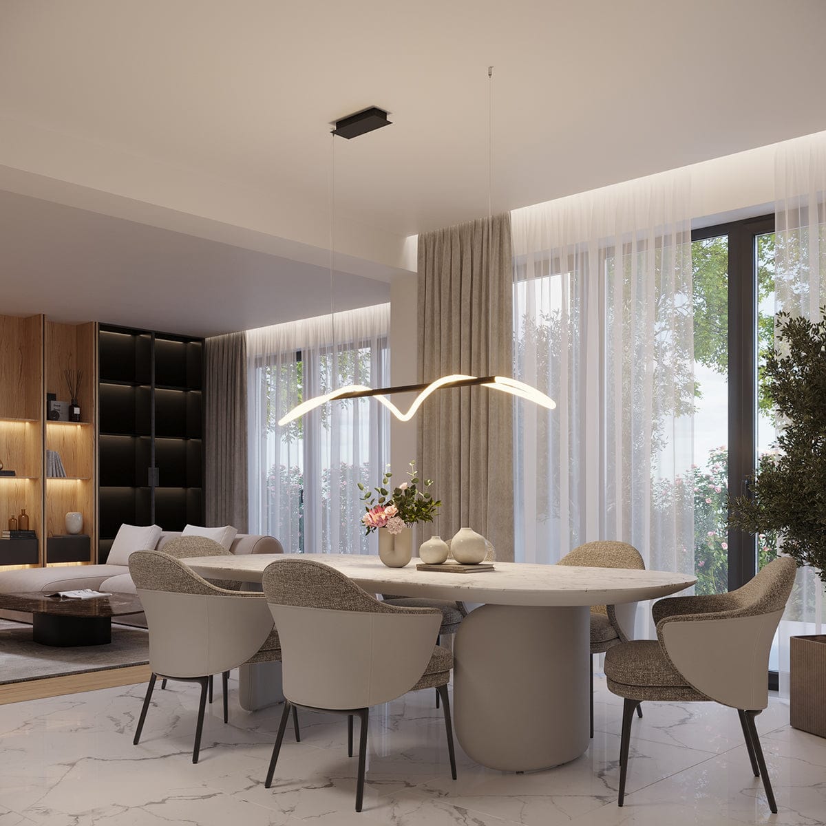 Sollux Lighting GALASKE LED Pendant Lamp - 84 Black - 2700K-6500K Adjustable Light - Modern Twisted Design - Energy-Efficient Loft Style