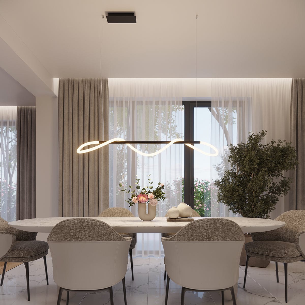 Sollux Lighting GALASKE LED Pendant Lamp - 84 Black - 2700K-6500K Adjustable Light - Modern Twisted Design - Energy-Efficient Loft Style
