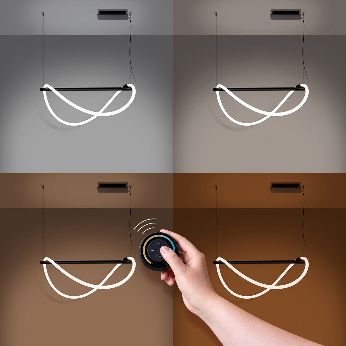 Sollux Lighting GALASKE LED Pendant Lamp - 84 Black - 2700K-6500K Adjustable Light - Modern Twisted Design - Energy-Efficient Loft Style