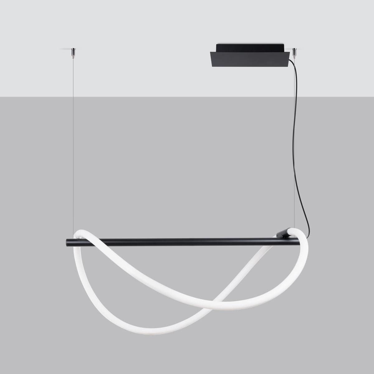 Sollux Lighting GALASKE LED Pendant Lamp - 84 Black - 2700K-6500K Adjustable Light - Modern Twisted Design - Energy-Efficient Loft Style