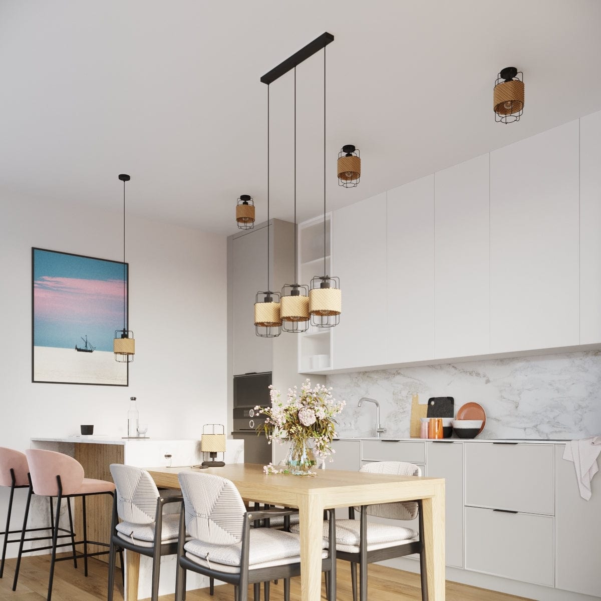 Sollux Lighting Gizur Ceiling Lamp - Modern Loft Style - Black Steel and Natural Wood - Warm Light with Decorative Bulb - Versatile for Any Interior - Unique Design Accent