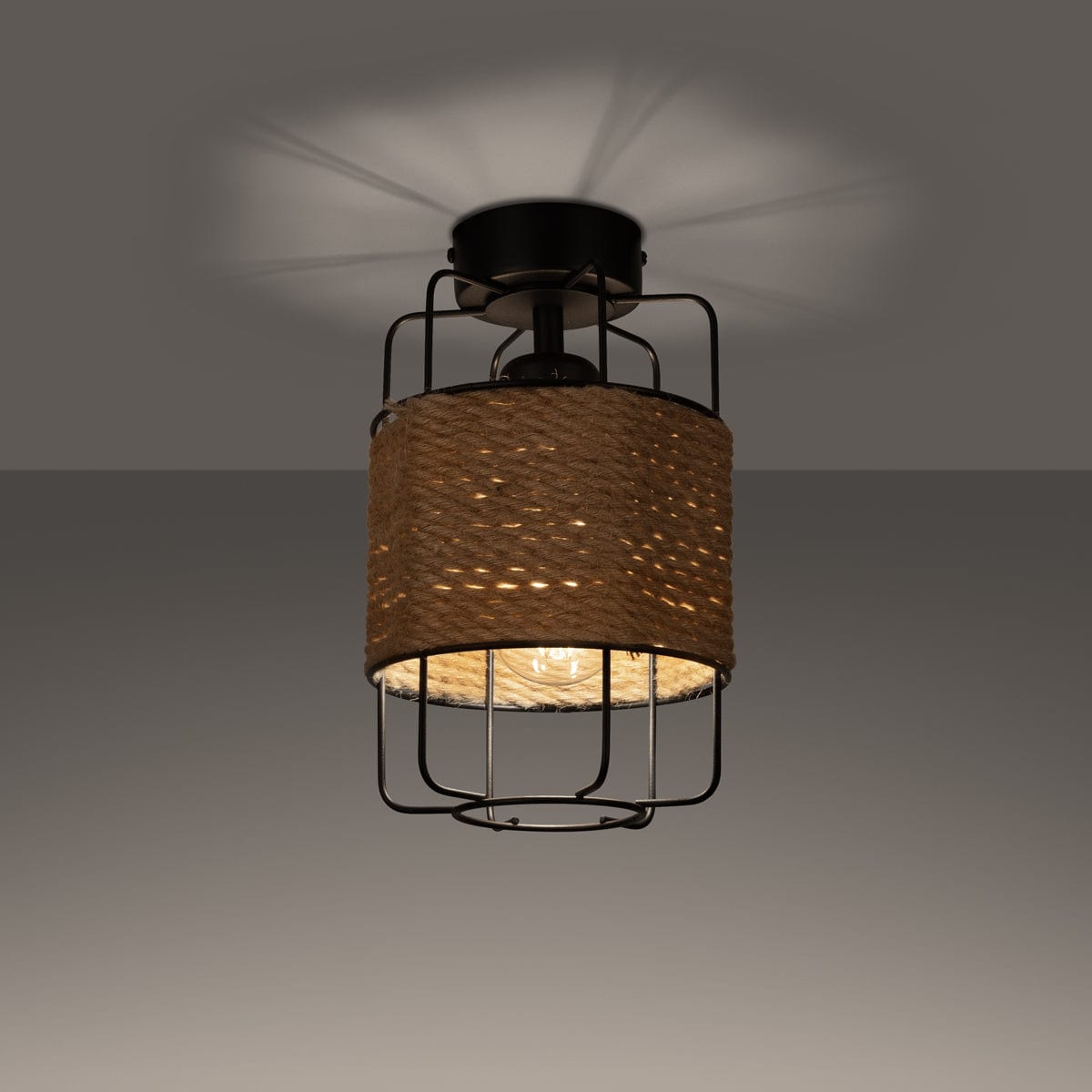 Sollux Lighting Gizur Ceiling Lamp - Modern Loft Style - Black Steel and Natural Wood - Warm Light with Decorative Bulb - Versatile for Any Interior - Unique Design Accent