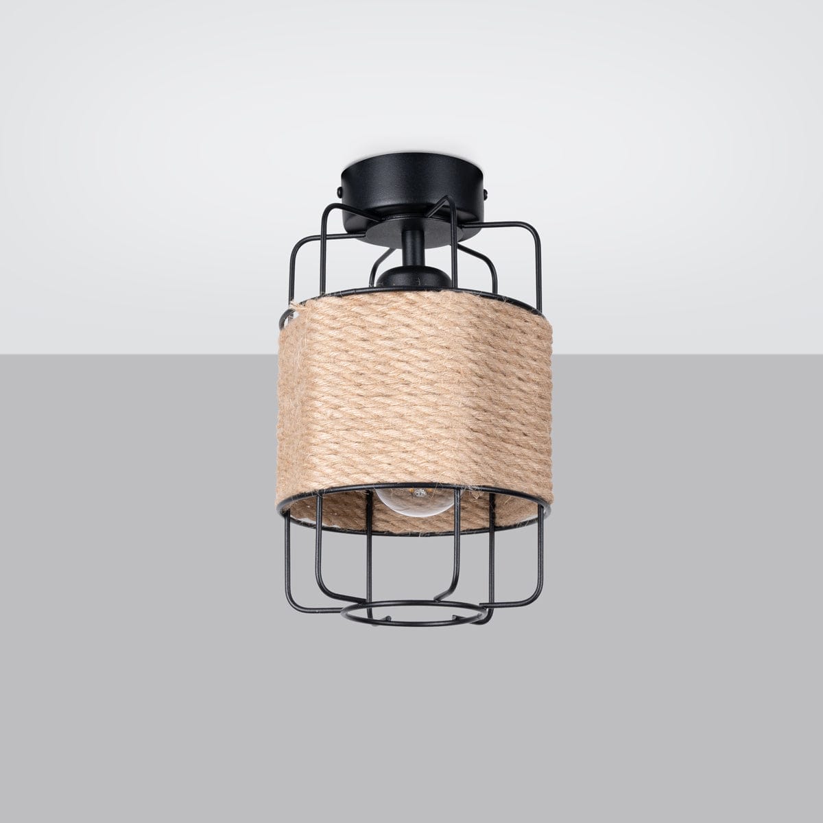 Sollux Lighting Gizur Ceiling Lamp - Modern Loft Style - Black Steel and Natural Wood - Warm Light with Decorative Bulb - Versatile for Any Interior - Unique Design Accent