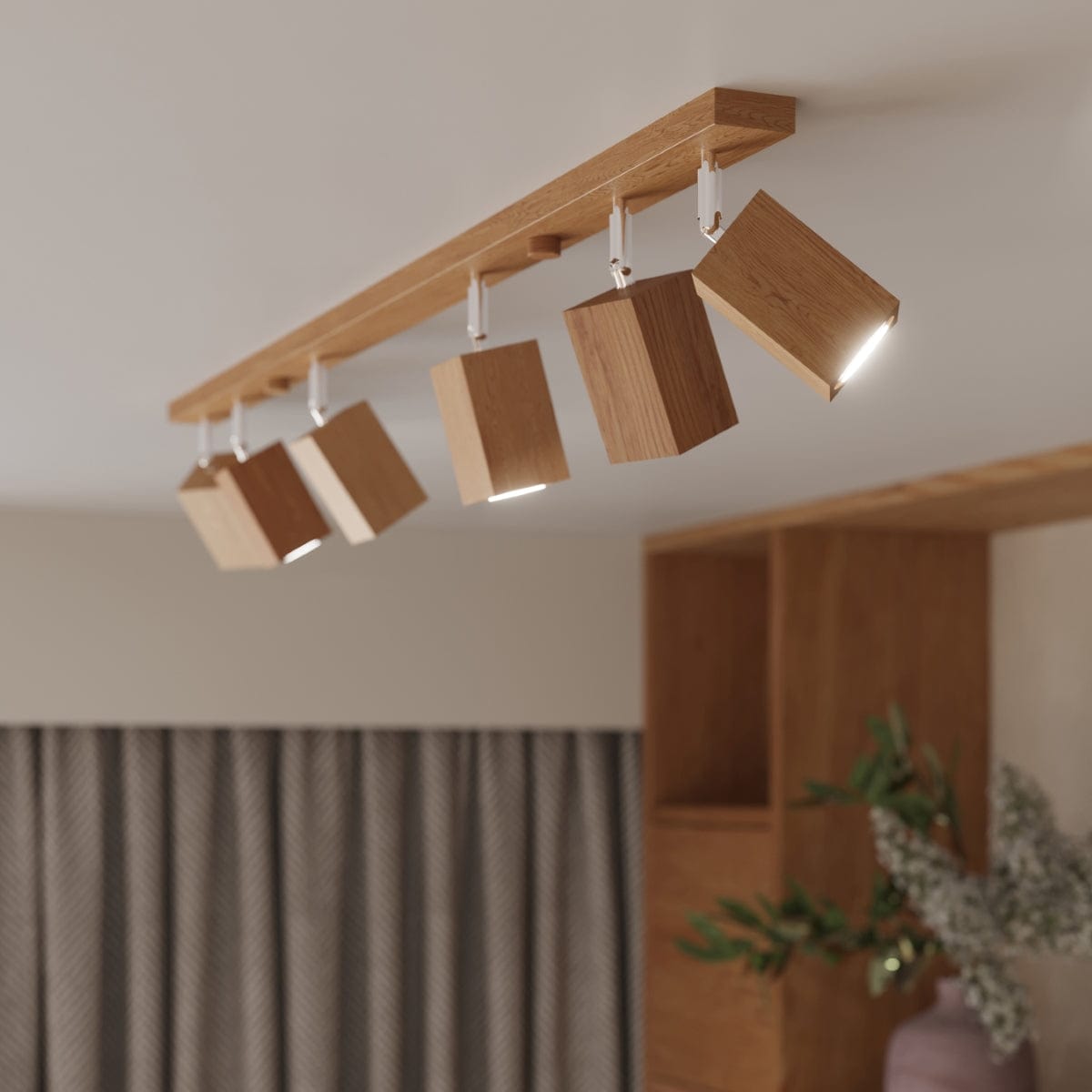 Sollux Lighting KEKE 10 Oak Ceiling Lamp - Minimalist Wooden Design - Durable Loft Style Lighting - Adjustable Bulb Color and Power
