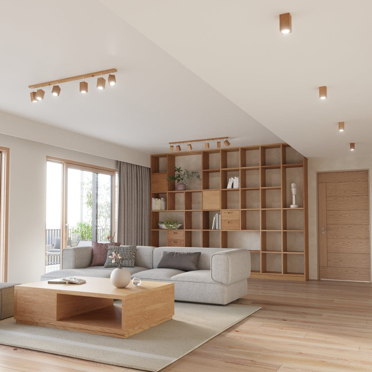Sollux Lighting KEKE 10 Oak Ceiling Lamp - Minimalist Wooden Design - Durable Loft Style Lighting - Adjustable Bulb Color and Power