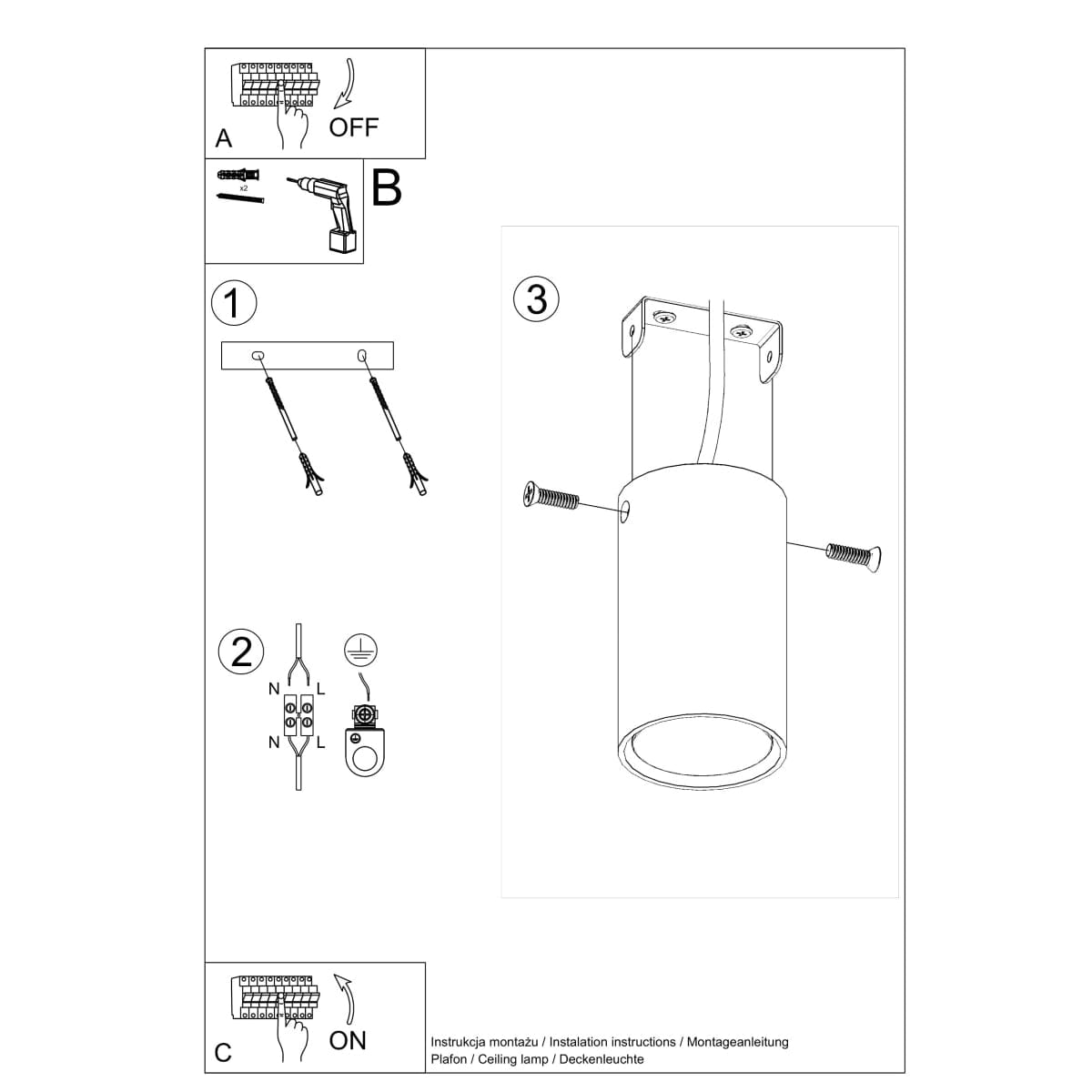 Sollux Lighting LAGOS 10 White Ceiling Lamp - Minimalist Modern Design - Durable Steel - Easy Install - GU10 Bulb Compatible