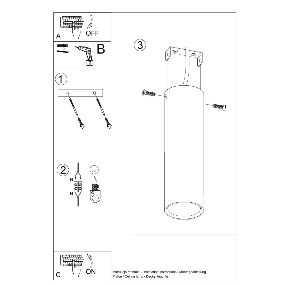Sollux Lighting LAGOS 20 White Ceiling Lamp - Modern Minimalist Design - Durable Steel - Easy Install - GU10 Bulb Compatible