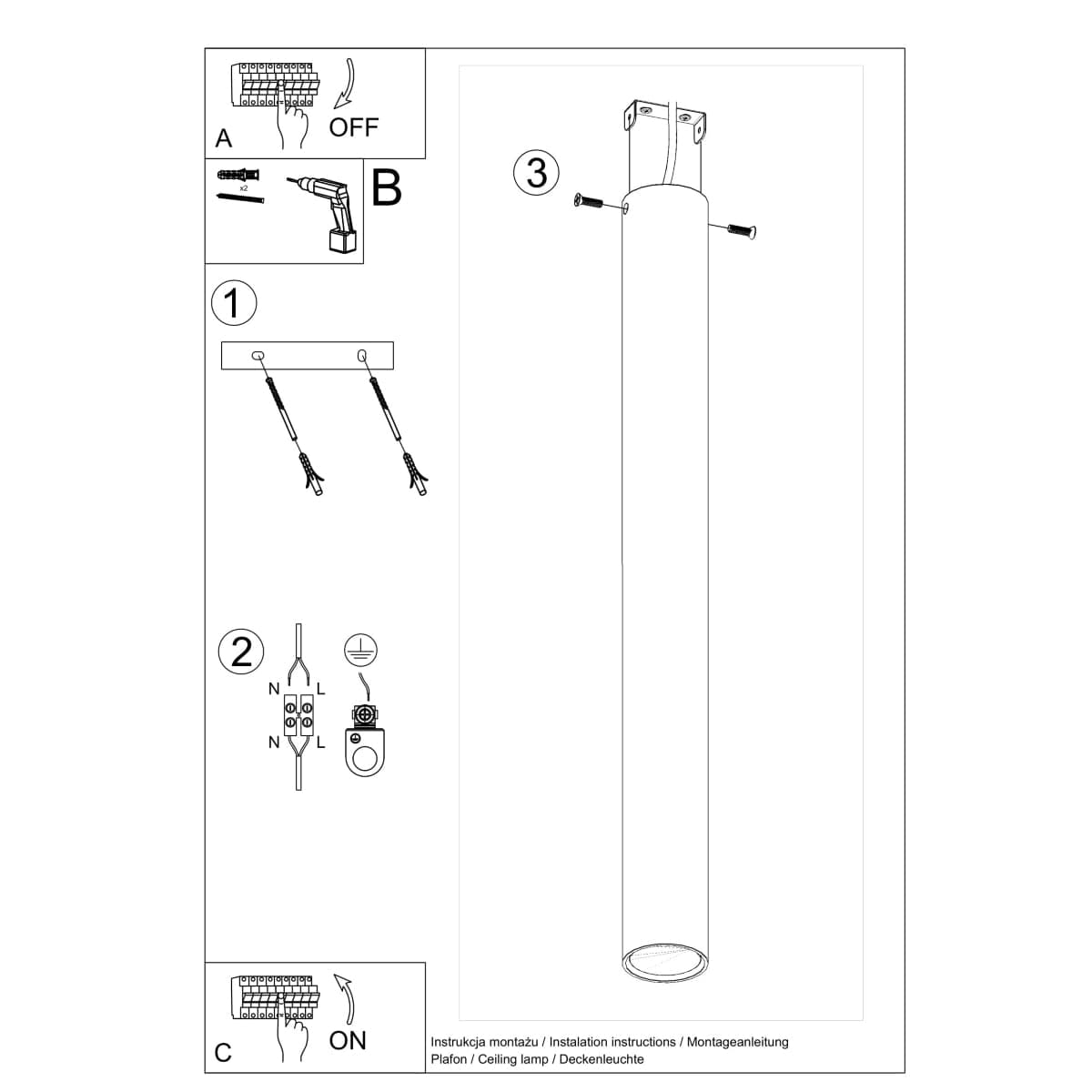 Sollux Lighting LAGOS 60 White Ceiling Lamp - Modern Minimalist Design - Durable Steel - Easy Installation - GU10 Bulb Compatible