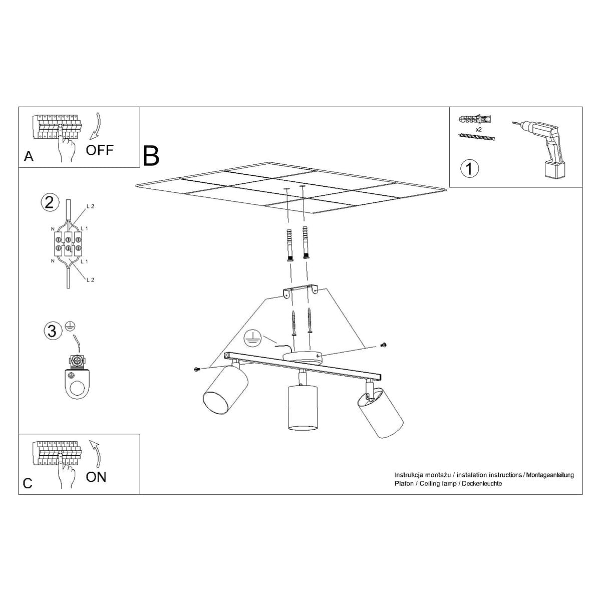 Sollux Lighting LEMMI Ceiling Lamp 3 White - Minimalistic Design - LED Module - Adjustable Lighting - 5-Year Warranty - High-Quality Metal