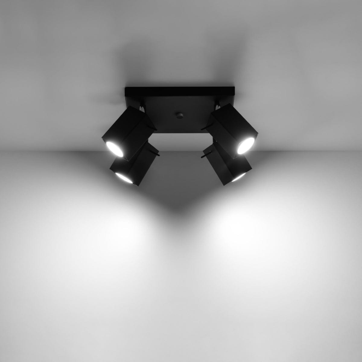 Sollux Lighting Merida Industrial Black Quad Spotlight - Adjustable Steel Wall & Ceiling Lamp - 25x25x16 cm