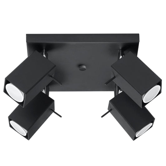 Sollux Lighting Merida Industrial Black Quad Spotlight - Adjustable Steel Wall & Ceiling Lamp - 25x25x16 cm