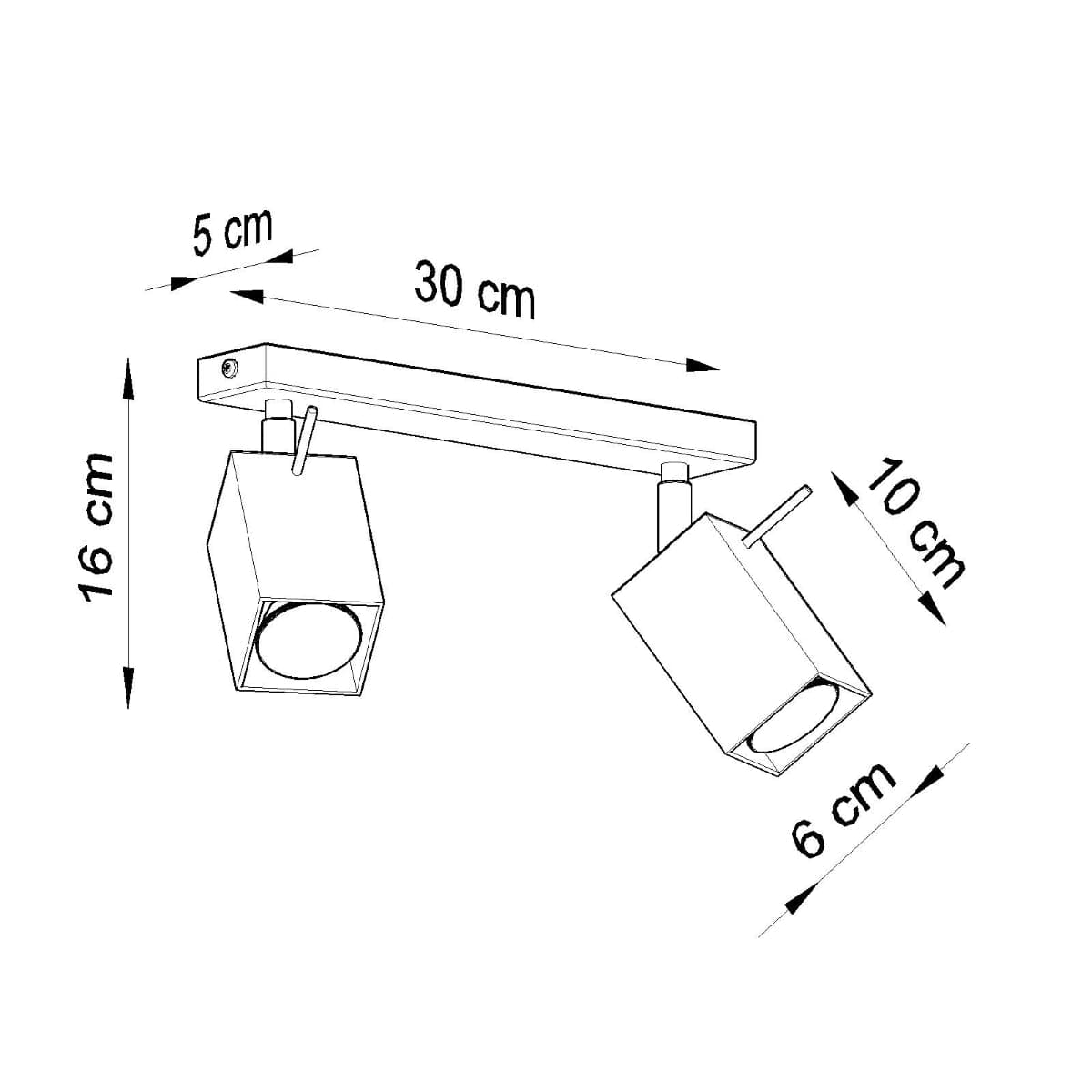 Sollux Lighting Merida Industrial White Double Spotlight - Adjustable Steel Ceiling Lamp, 30x6x16 cm