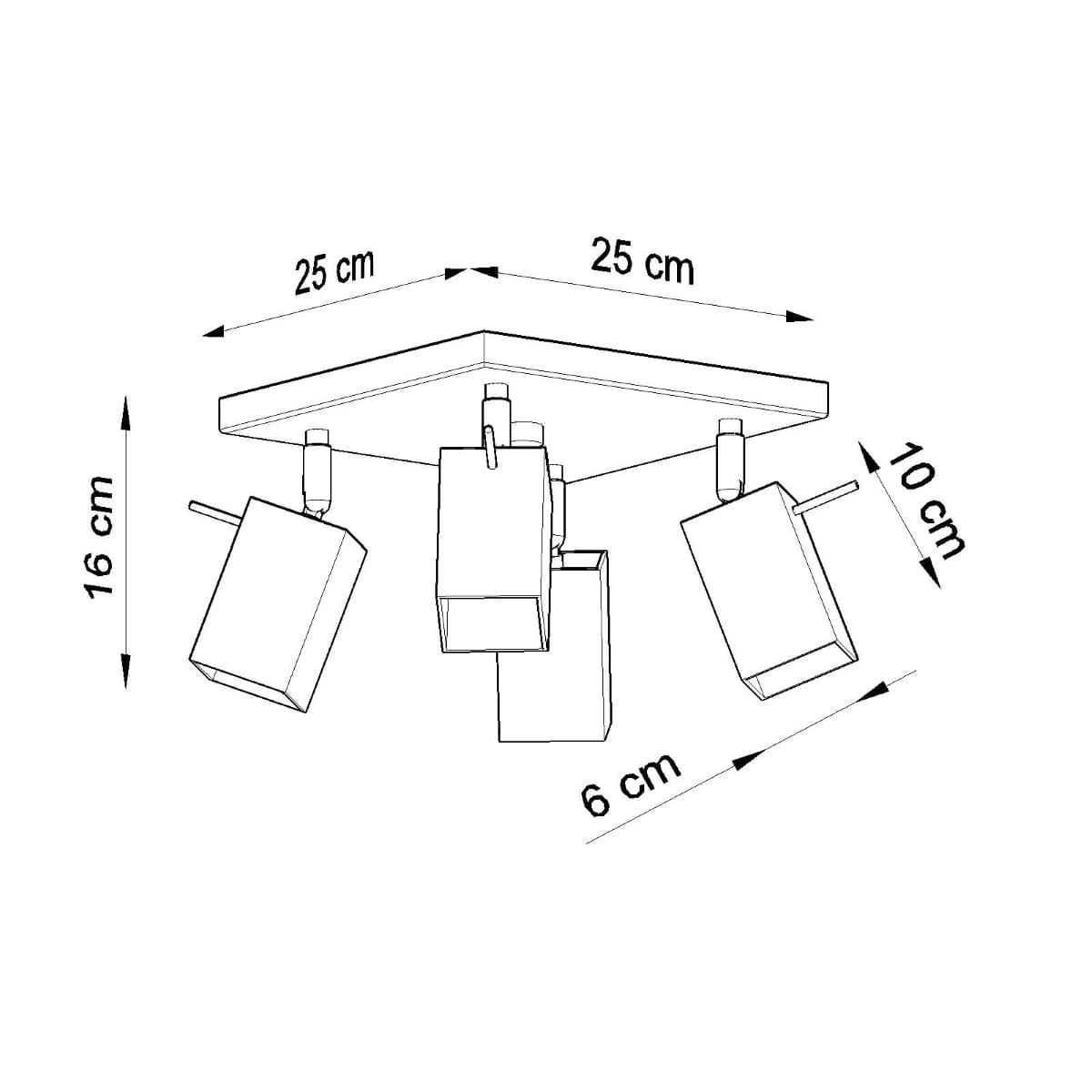 Sollux Lighting Merida Industrial White Quadruple Spotlight - Adjustable Steel Ceiling Lamp, 25x25x16 cm