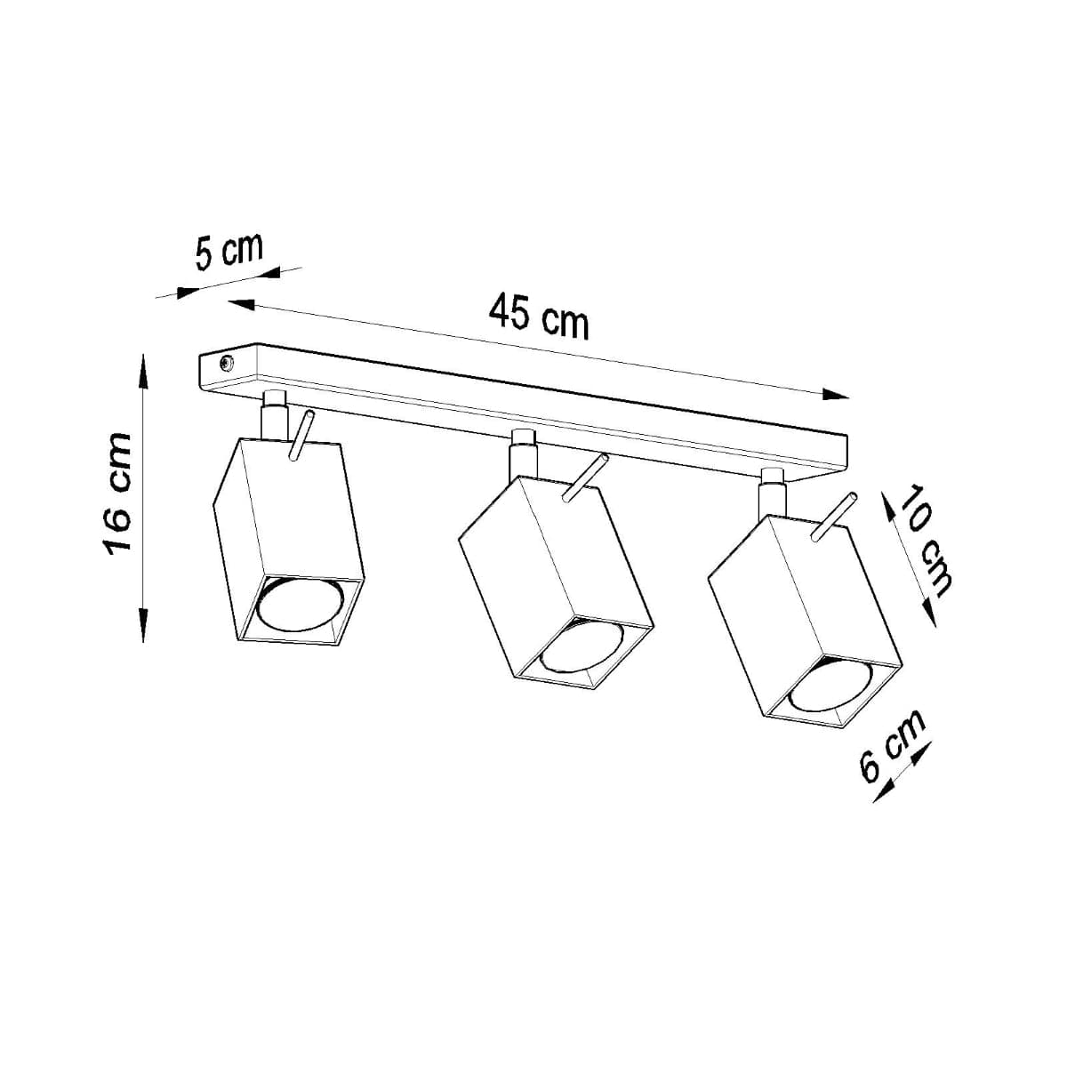Sollux Lighting Merida Industrial White Triple Spotlight - Adjustable Steel Ceiling Lamp, 45x6x16 cm