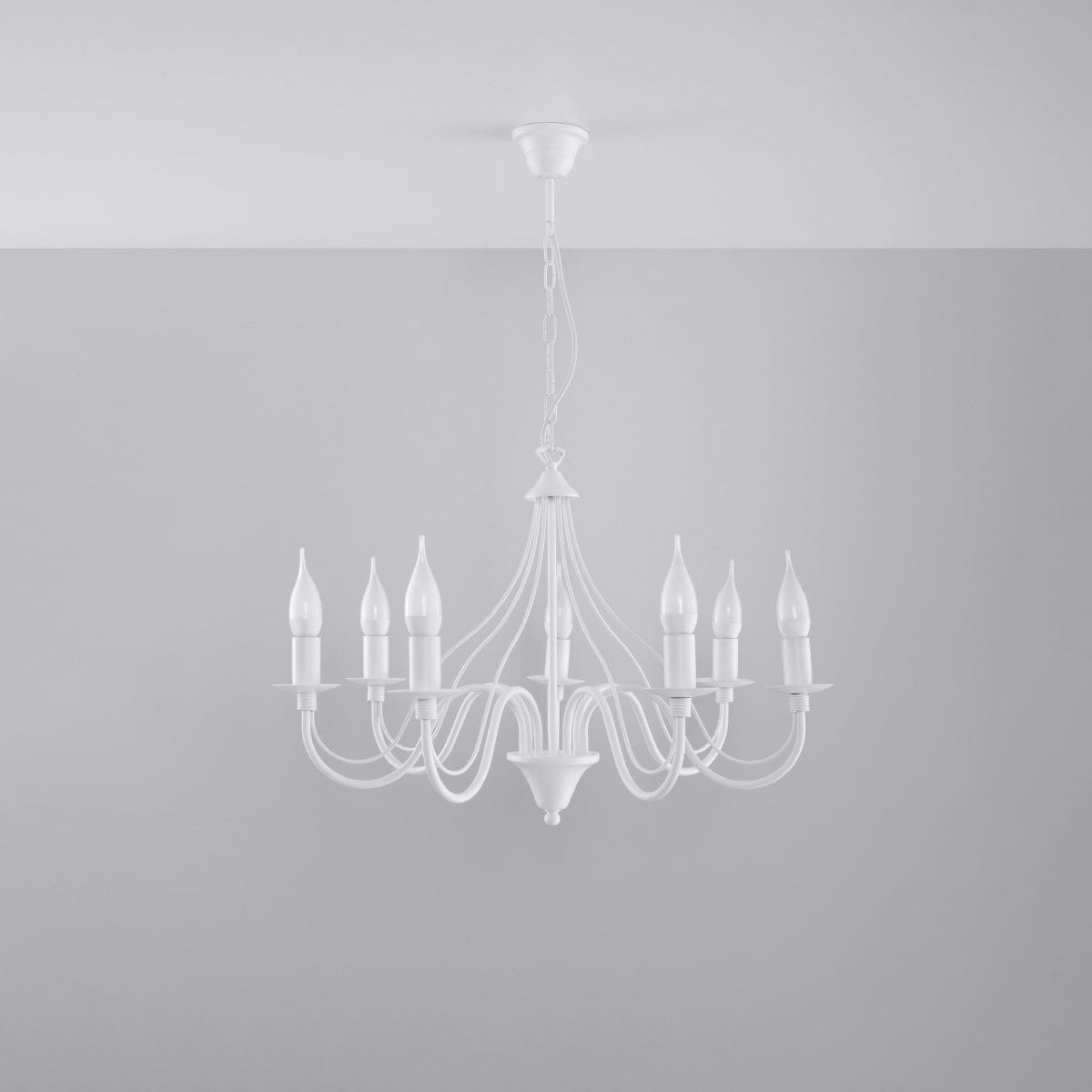 Sollux Lighting Minerwa 7-Light White Steel Chandelier - Classic Candelabra Design, E14 LED Compatible