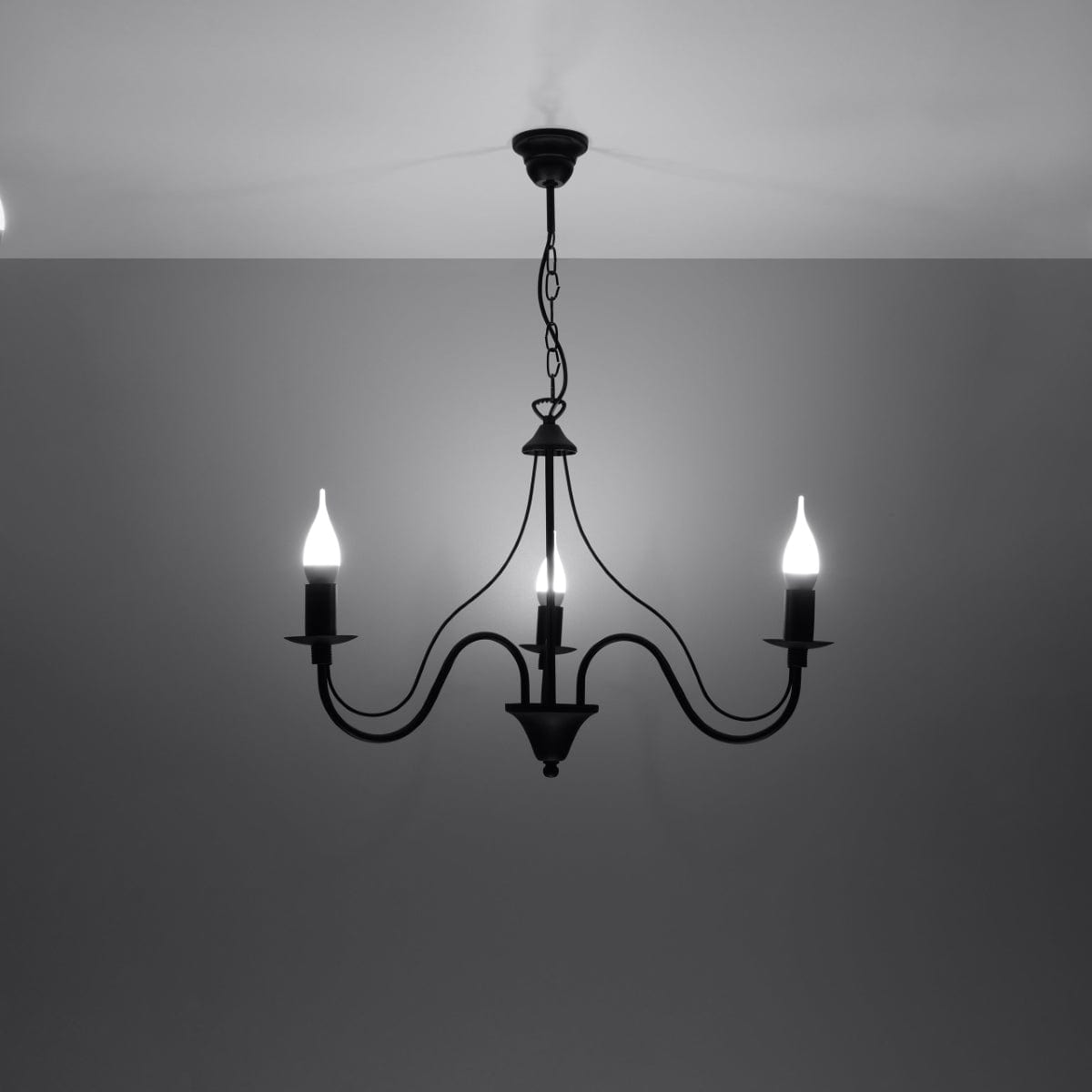Sollux Lighting Minerwa Chandelier - 3-Arm Candelabra Design - E14 - Black Steel Finish - Classic Elegance