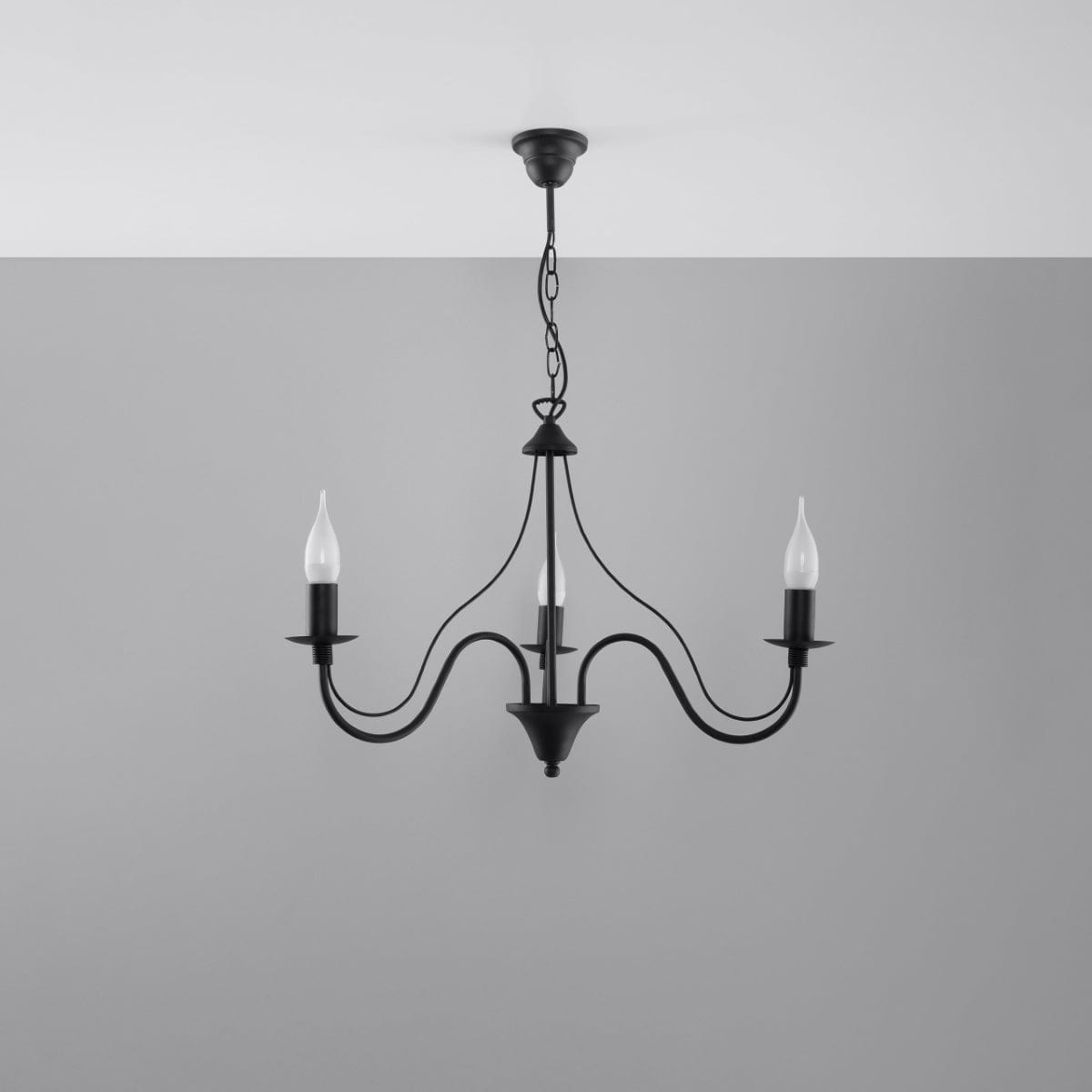 Sollux Lighting Minerwa Chandelier - 3-Arm Candelabra Design - E14 - Black Steel Finish - Classic Elegance