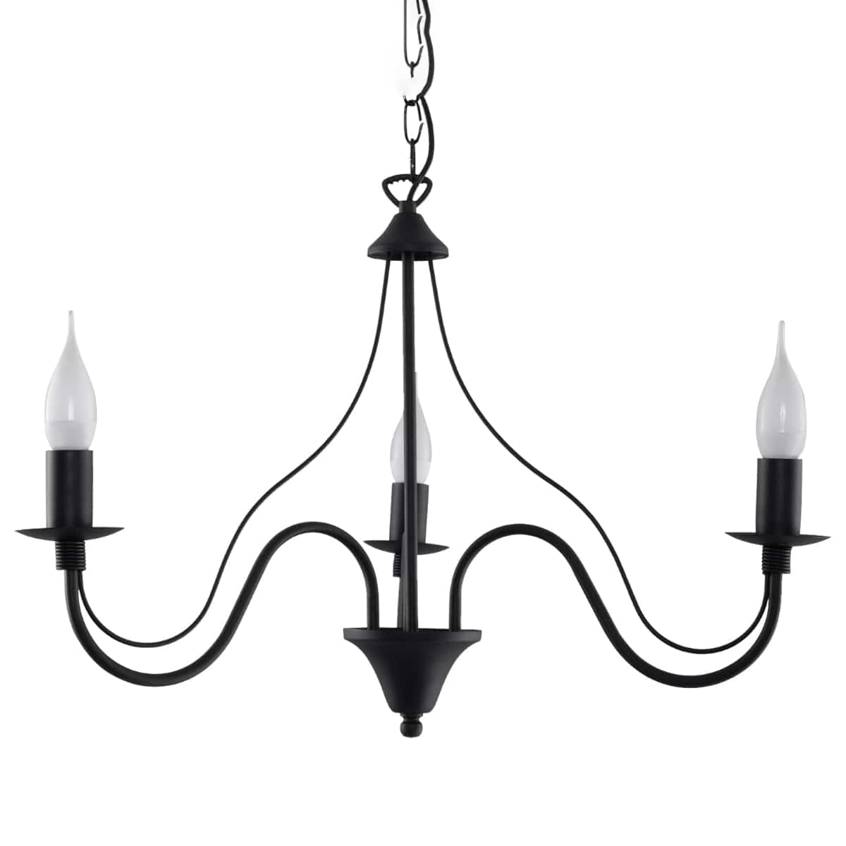 Sollux Lighting Minerwa Chandelier - 3-Arm Candelabra Design - E14 - Black Steel Finish - Classic Elegance