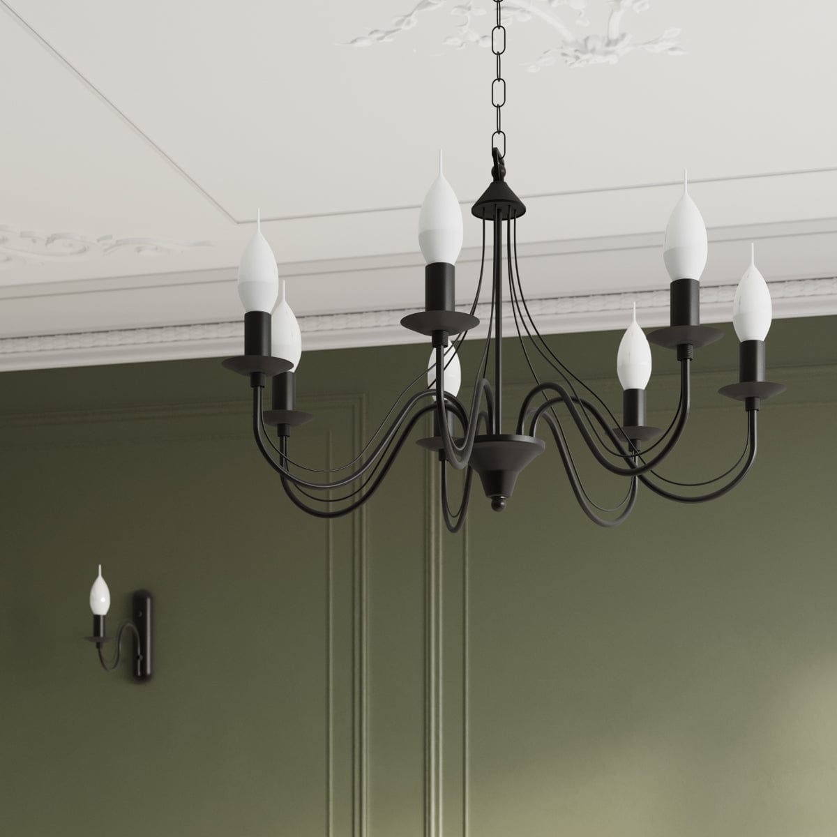 Sollux Lighting Minerwa Chandelier - 5-Arm Candelabra Design - E14 - Black Steel Finish - Classic Elegance
