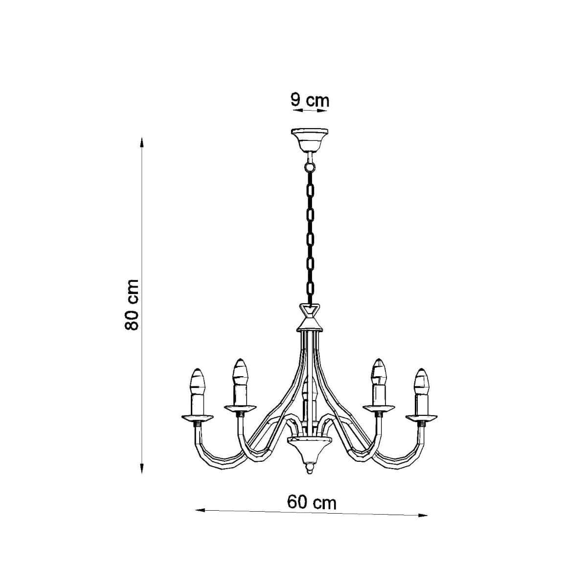 Sollux Lighting Minerwa Chandelier - 5-Arm Candelabra Design - E14 - Black Steel Finish - Classic Elegance