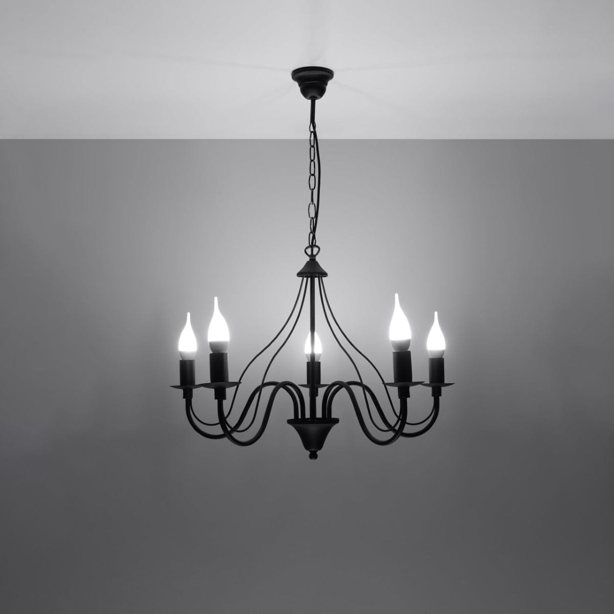 Sollux Lighting Minerwa Chandelier - 5-Arm Candelabra Design - E14 - Black Steel Finish - Classic Elegance