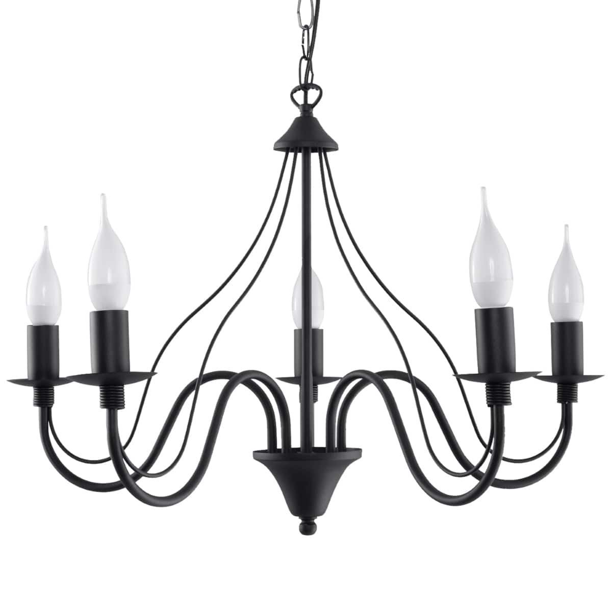 Sollux Lighting Minerwa Chandelier - 5-Arm Candelabra Design - E14 - Black Steel Finish - Classic Elegance