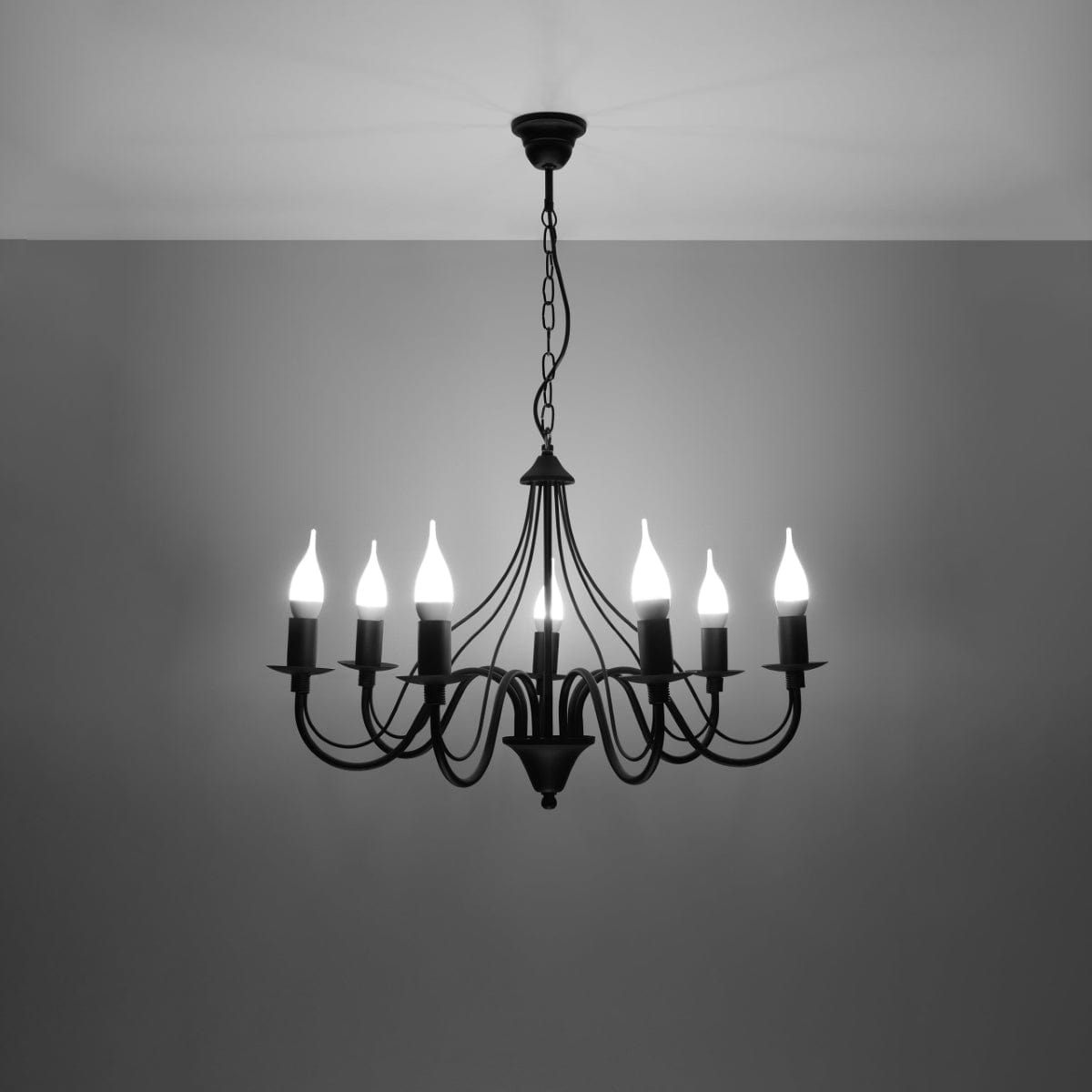 Sollux Lighting Minerwa Chandelier - 7-Arm Black Candelabra - E14 - Steel - Timeless Elegance