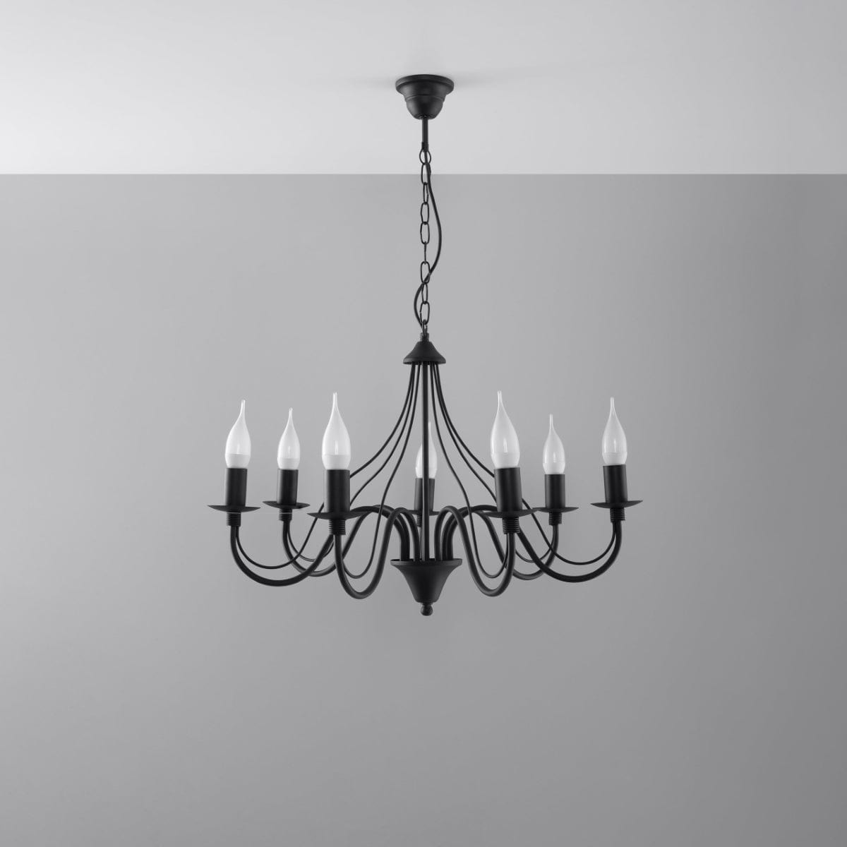 Sollux Lighting Minerwa Chandelier - 7-Arm Black Candelabra - E14 - Steel - Timeless Elegance