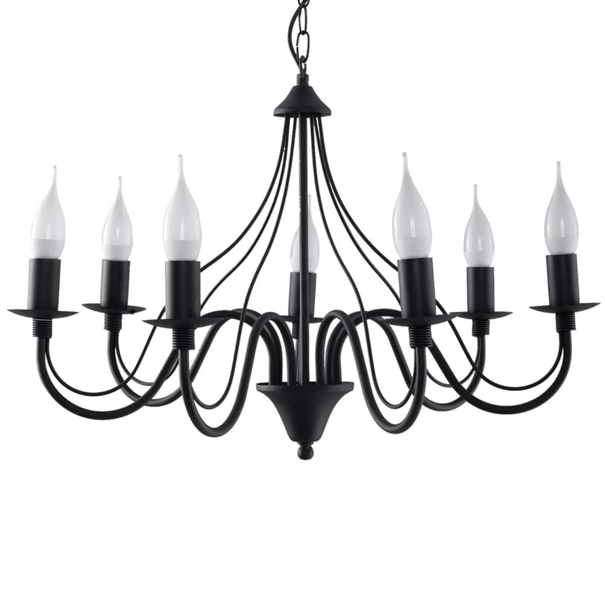 Sollux Lighting Minerwa Chandelier - 7-Arm Black Candelabra - E14 - Steel - Timeless Elegance