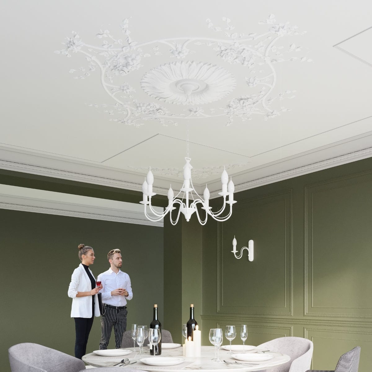 Sollux Lighting Minerwa Chandelier - White Steel - 3-Light Candelabra Style - E14 LED Compatible